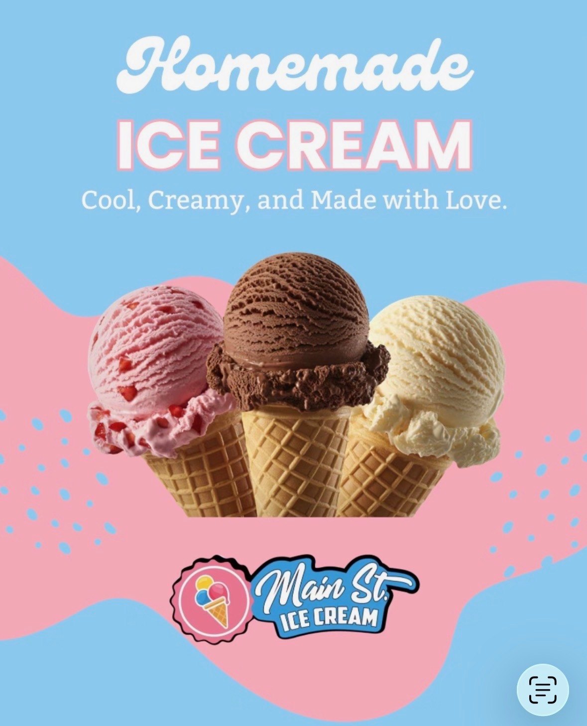 Main St. Ice Cream homemade ice cream promotional artwork
