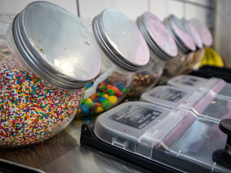 Colorful ice cream toppings at Main St. Ice Cream